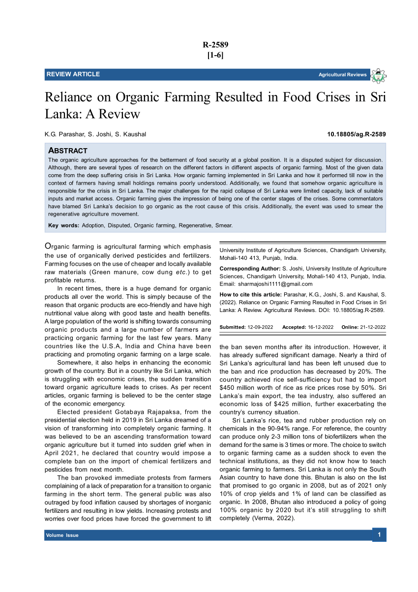 organic farming in sri lanka research paper