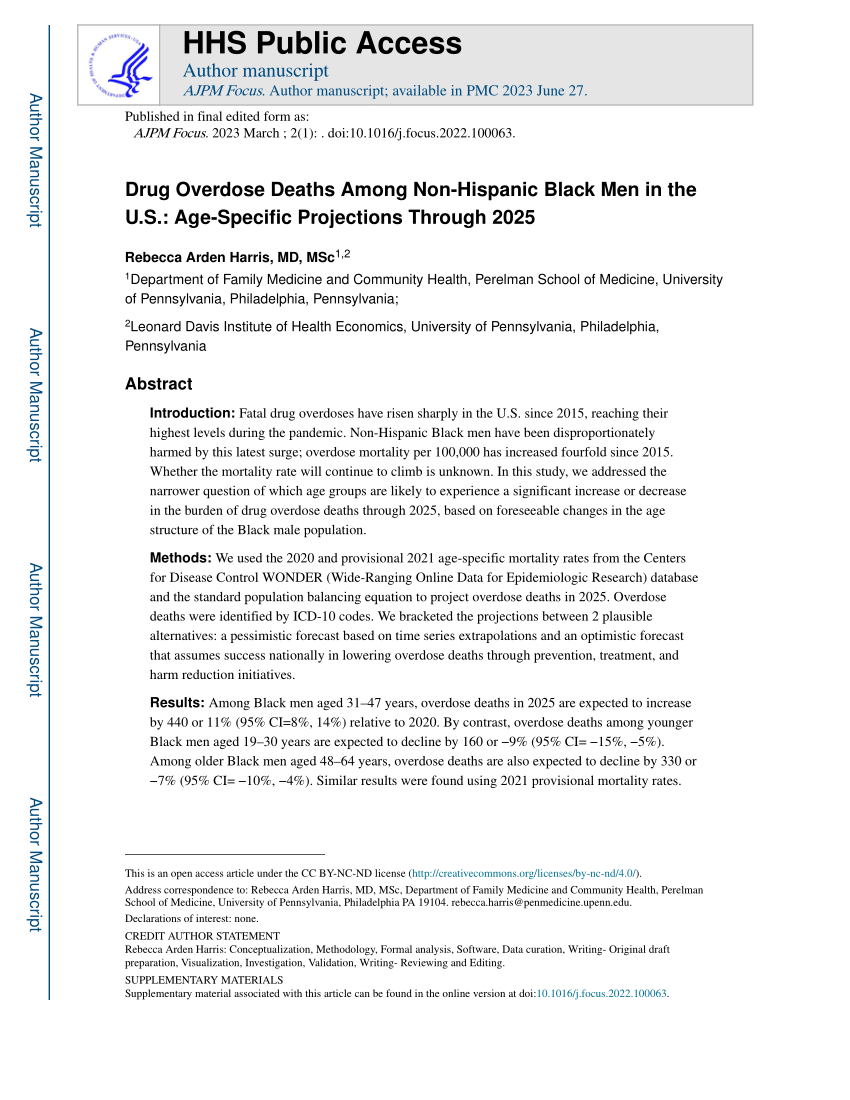 (PDF) Drug Overdose Deaths Among NonHispanic Black Men in the U.S