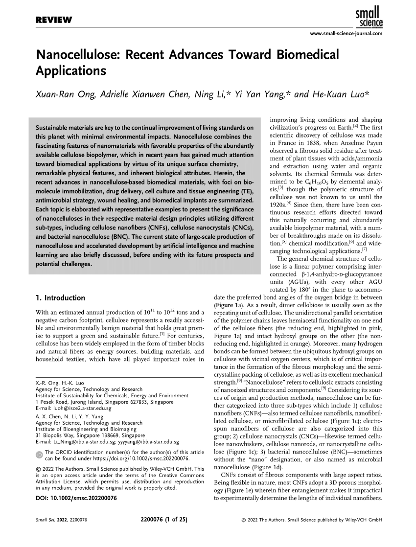 PDF) Nanocellulose: Recent Advances Toward Biomedical Applications