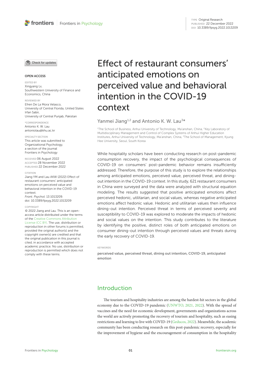 PDF) Effect of restaurant consumers' anticipated emotions on 