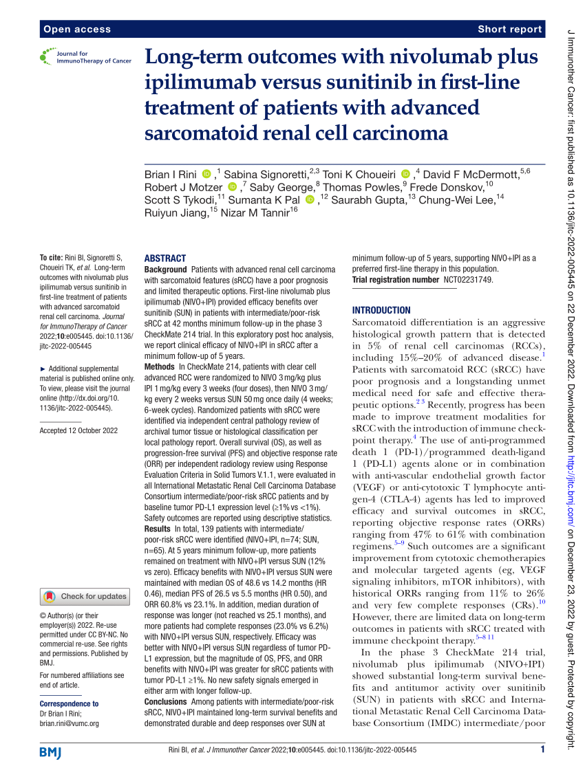 Pdf Long Term Outcomes With Nivolumab Plus Ipilimumab Versus