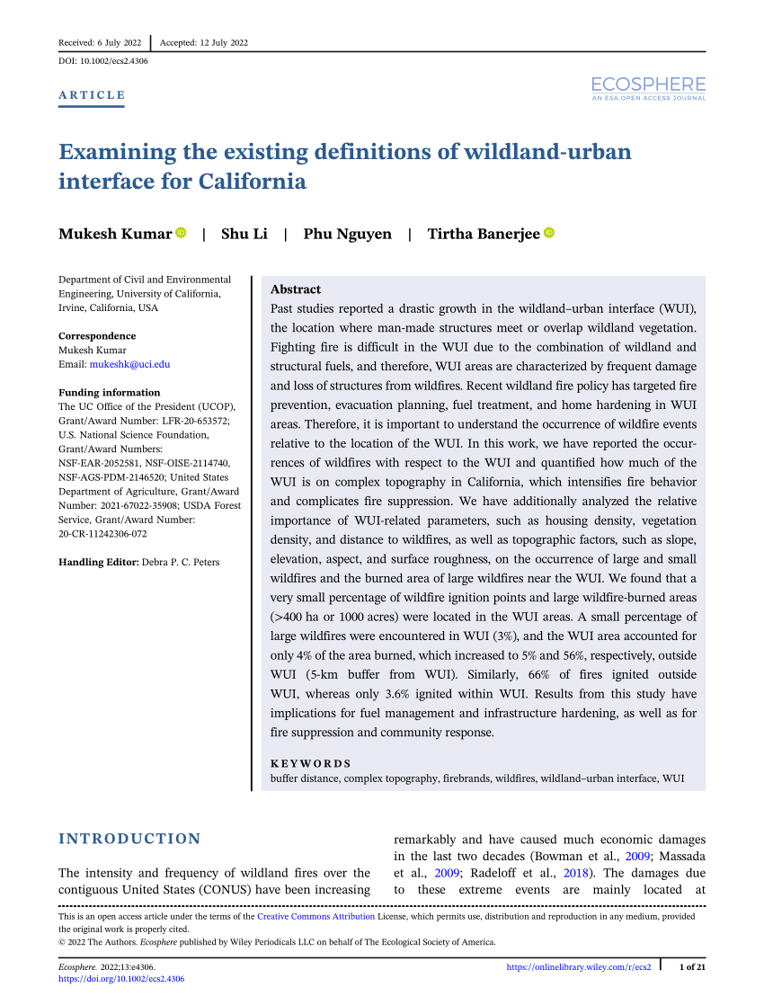 PDF) Examining the existing definitions of wildland-urban interface for  California