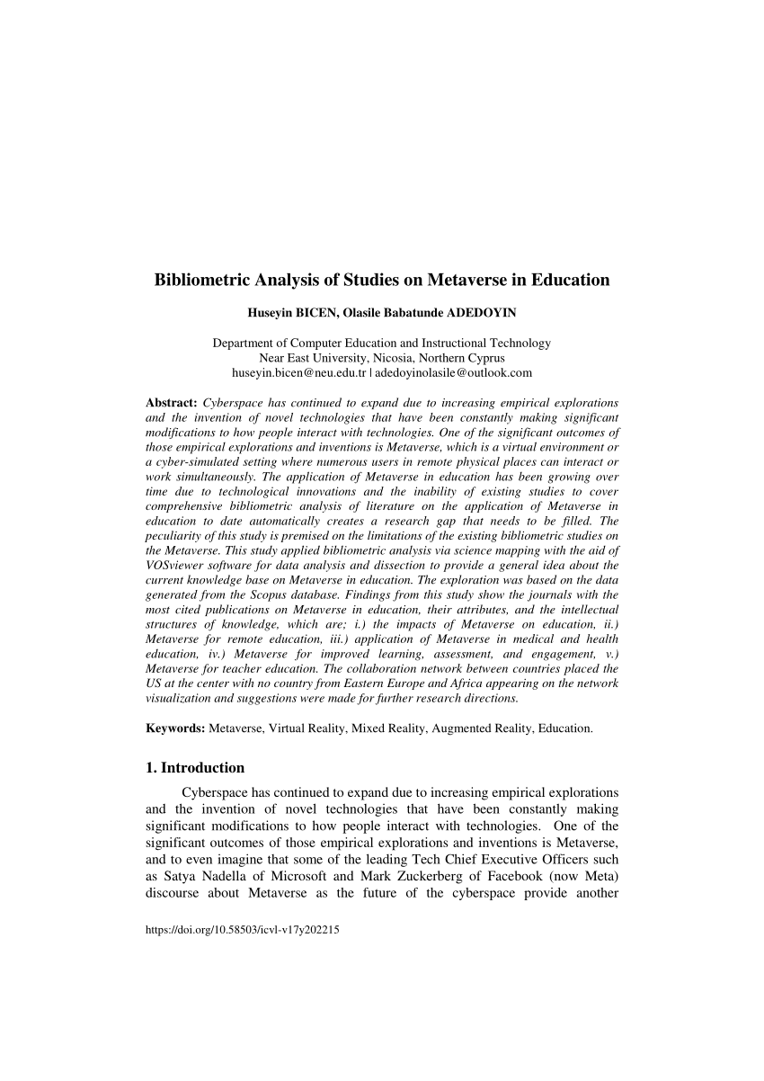 PDF) METAVERSO E ARQUITETURA: ANÁLISE BIBLIOMÉTRICA Metaverse and  Architecture: Bibliometrics Analysis