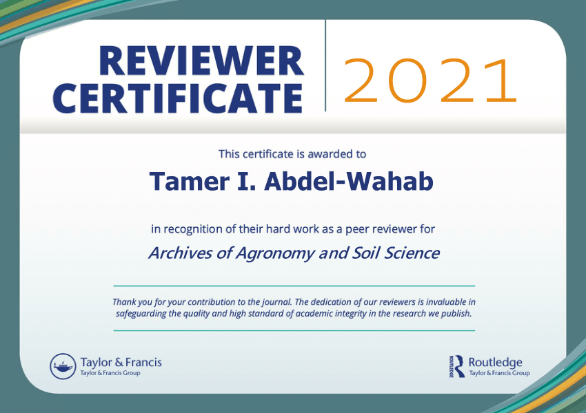 (PDF) Reviewer Certificate by Archives of Agronomy and Soil Science