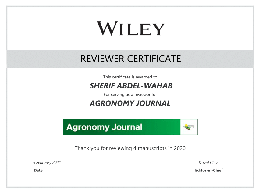(PDF) Reviewer Certificate by Agronomy Journal