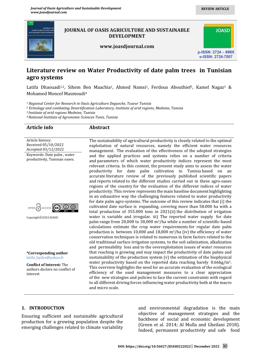 literature review on water use efficiency