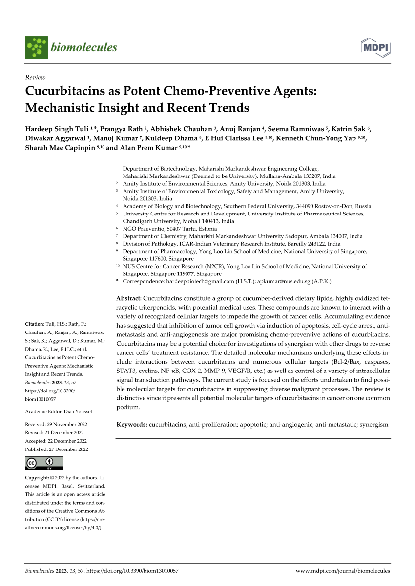 PDF) Cucurbitacins as Potent Chemo-Preventive Agents: Mechanistic 