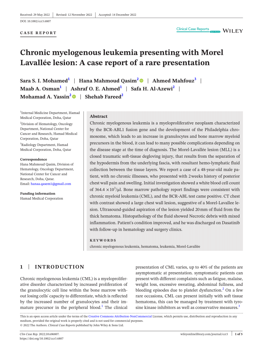 Pdf Chronic Myelogenous Leukemia Presenting With Morel Lavallée Lesion A Case Report Of A