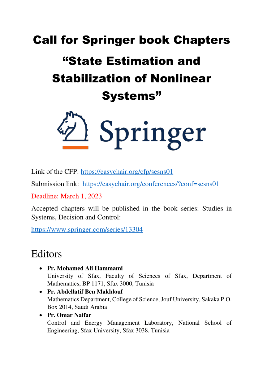 (PDF) Call for Springer book Chapters “State Estimation and