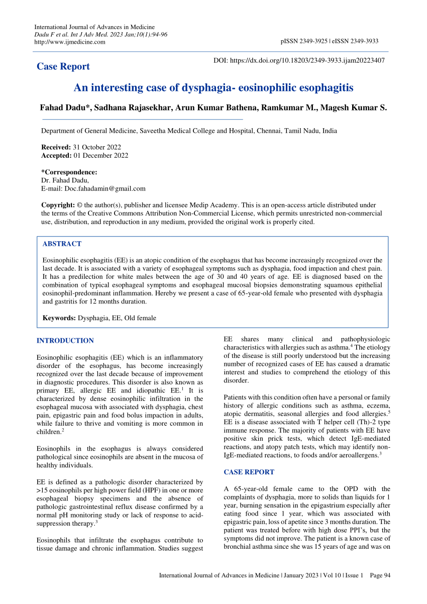 Pdf An Interesting Case Of Dysphagia Eosinophilic Esophagitis 1328