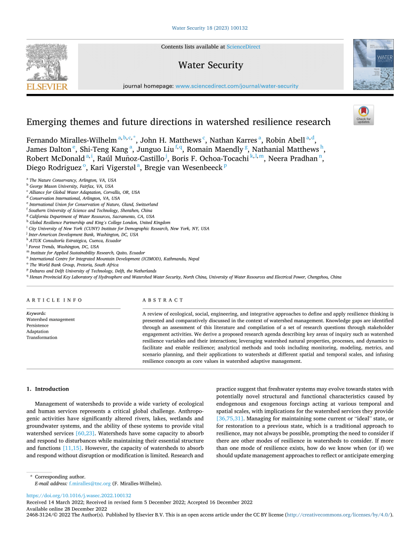 PDF) Emerging themes and future directions in watershed resilience research