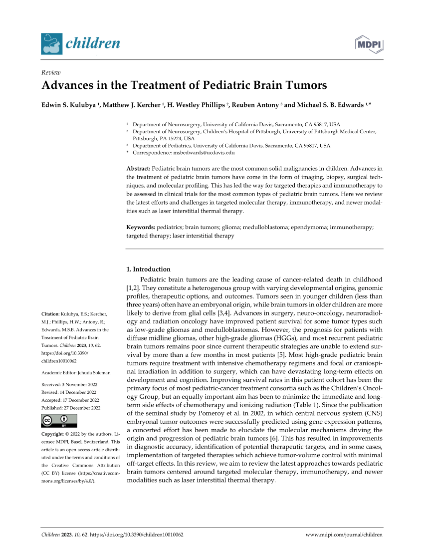 Pdf Advances In The Treatment Of Pediatric Brain Tumors