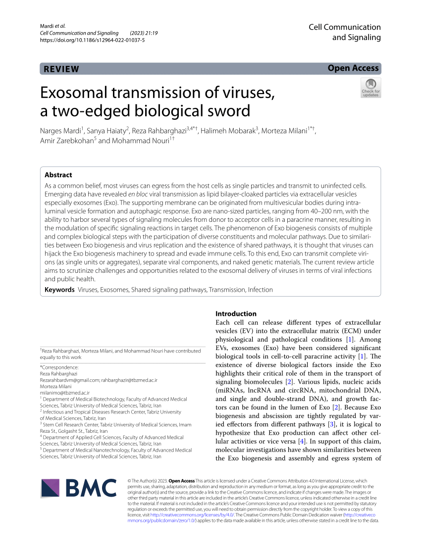 PDF) Exosomal transmission of viruses, a two-edged biological sword