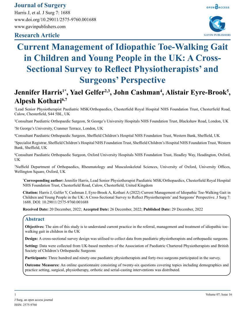 (PDF) Current Management of Idiopathic Toe-Walking Gait in Children and