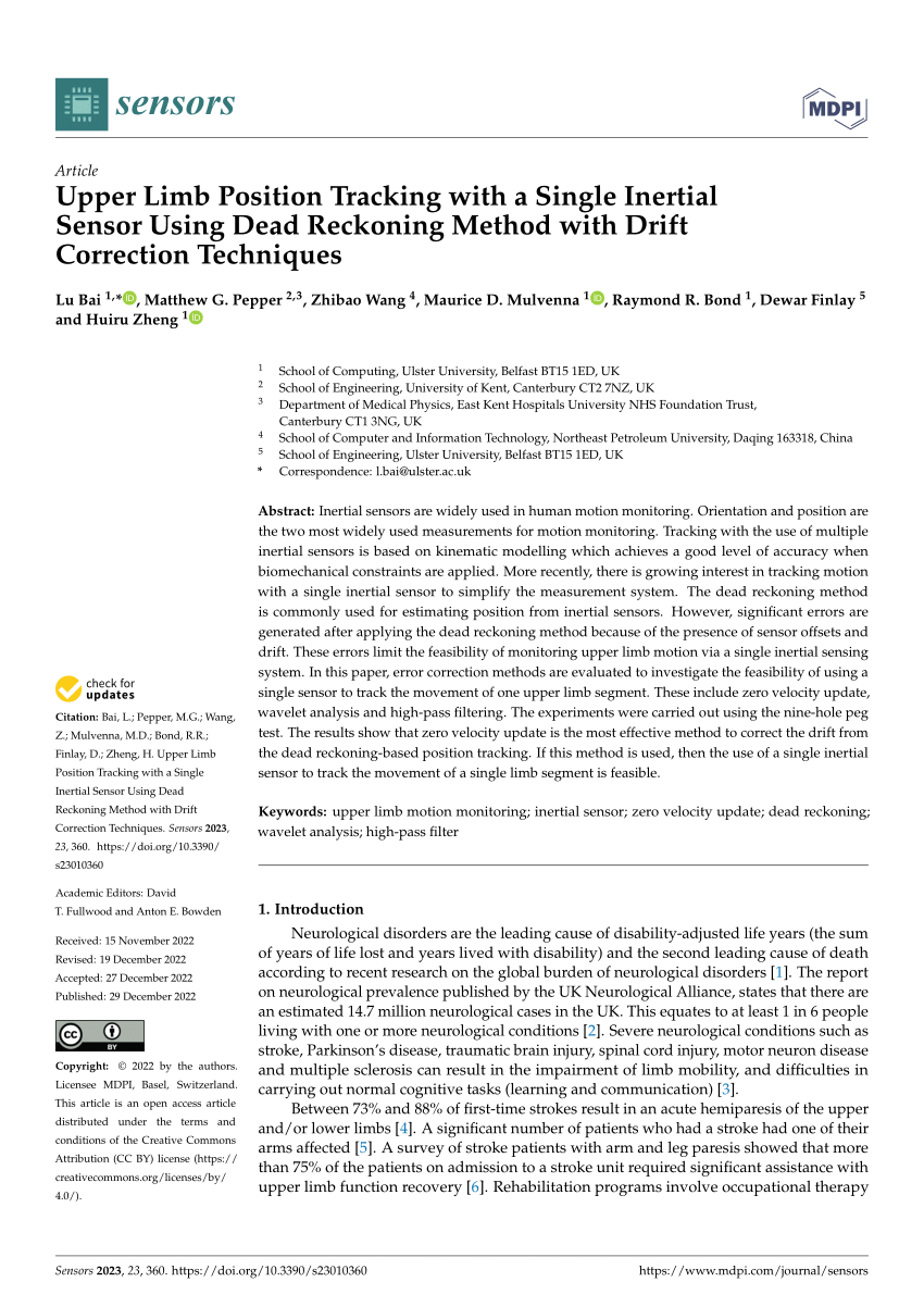 PDF) Upper Limb Position Tracking with a Single Inertial Sensor Using Dead  Reckoning Method with Drift Correction Techniques
