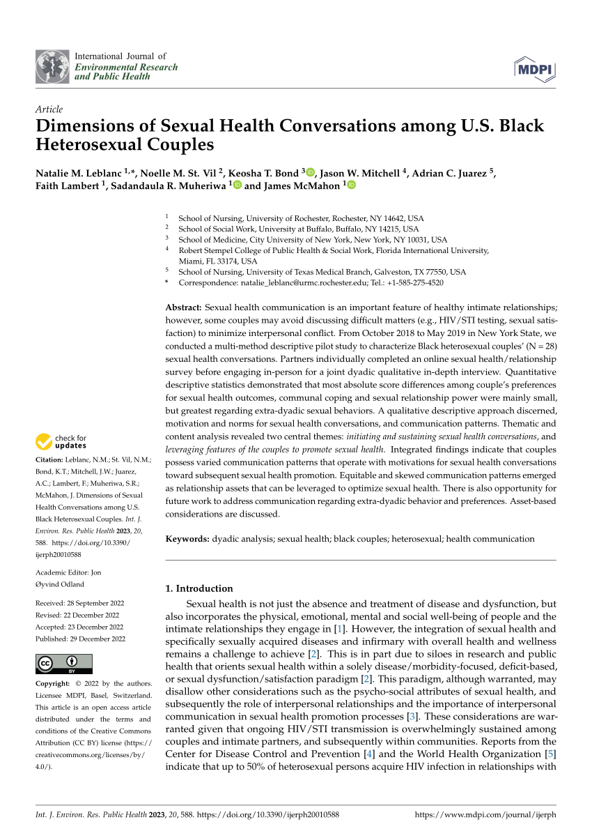 Pdf Dimensions Of Sexual Health Conversations Among Us Black Heterosexual Couples 