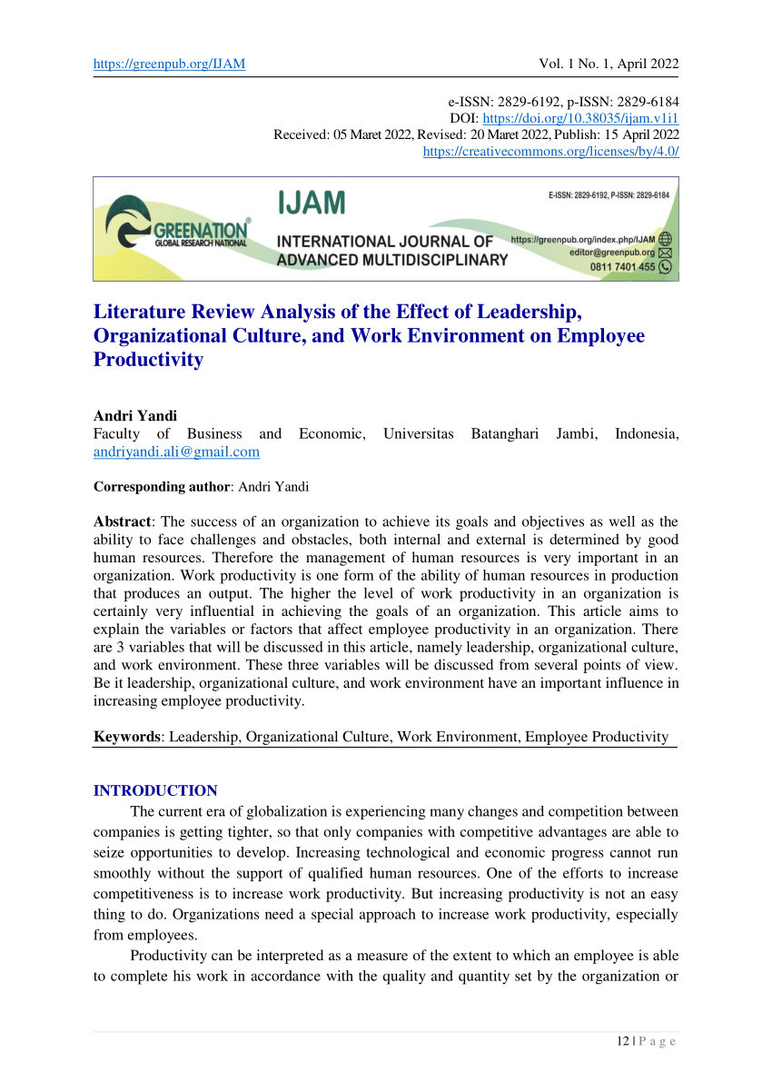 a literature review on organizational culture and corporate performance