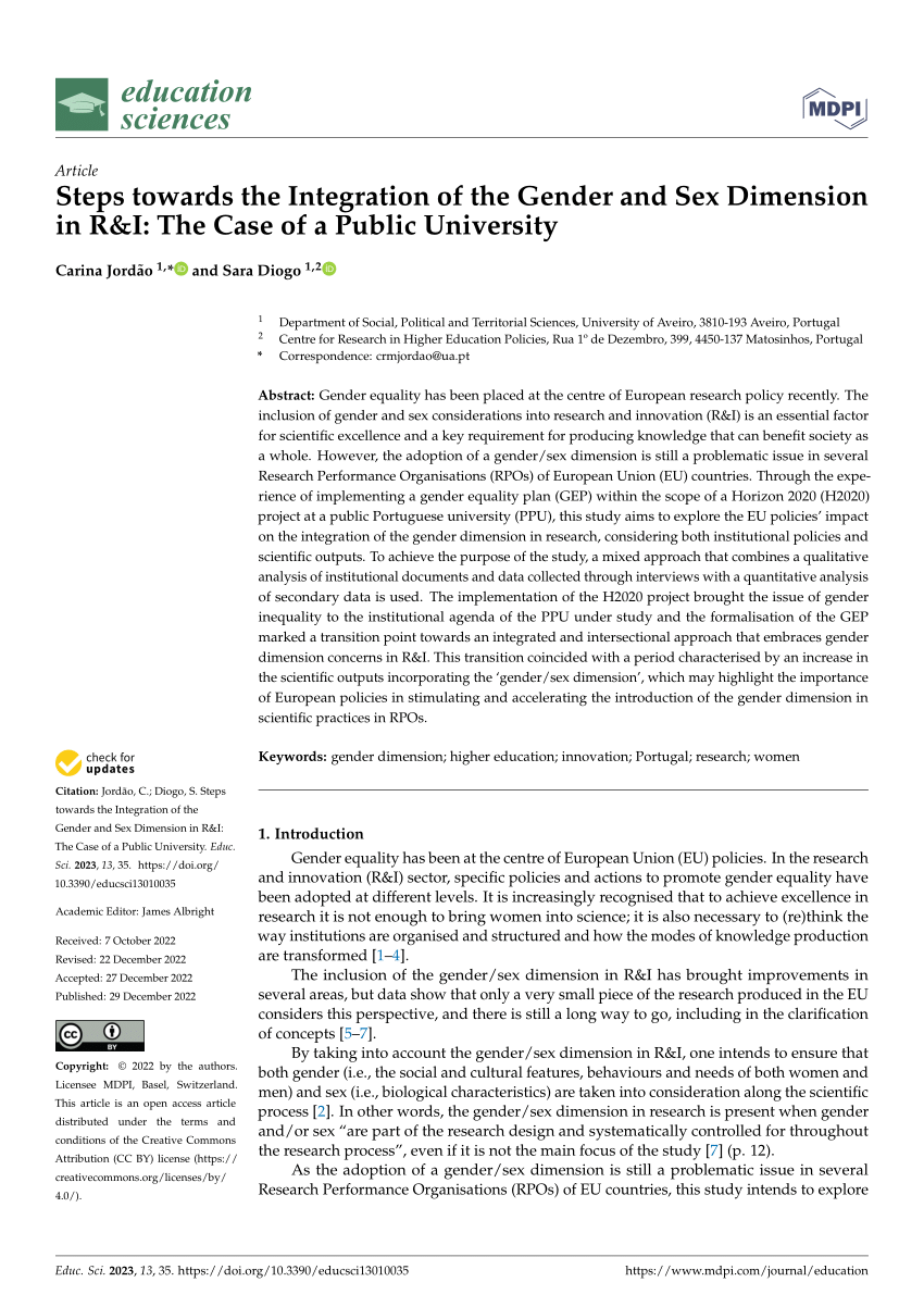 Pdf Steps Towards The Integration Of The Gender And Sex Dimension In Randi The Case Of A Public 9393