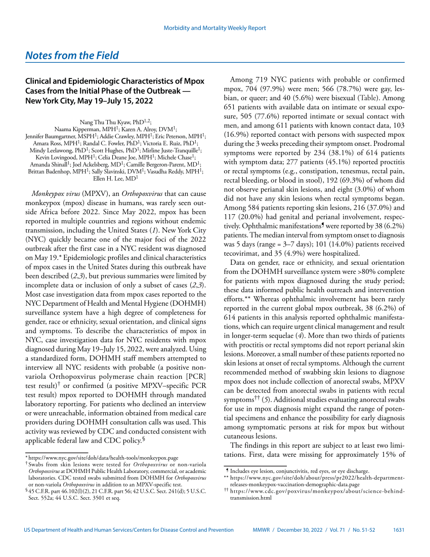 (PDF) Notes from the Field Clinical and Epidemiologic Characteristics