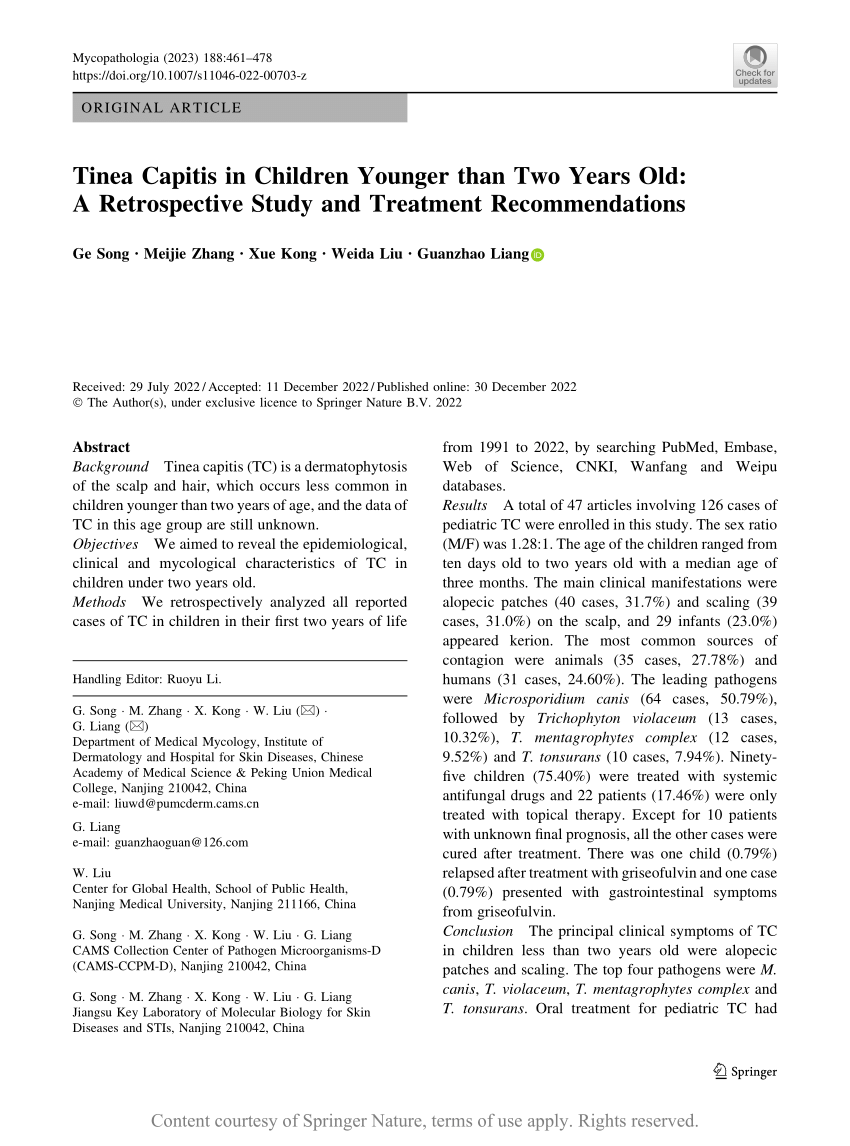 Tinea Capitis in Children Younger than Two Years Old: A Retrospective Study  and Treatment Recommendations