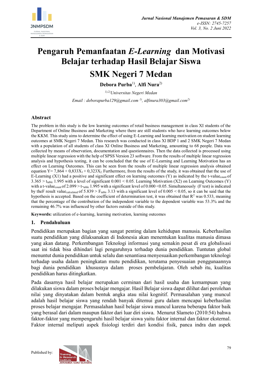 Pdf Pengaruh Pemanfaatan E Learning Dan Motivasi Belajar Terhadap Hasil Belajar Siswa Smk 7492