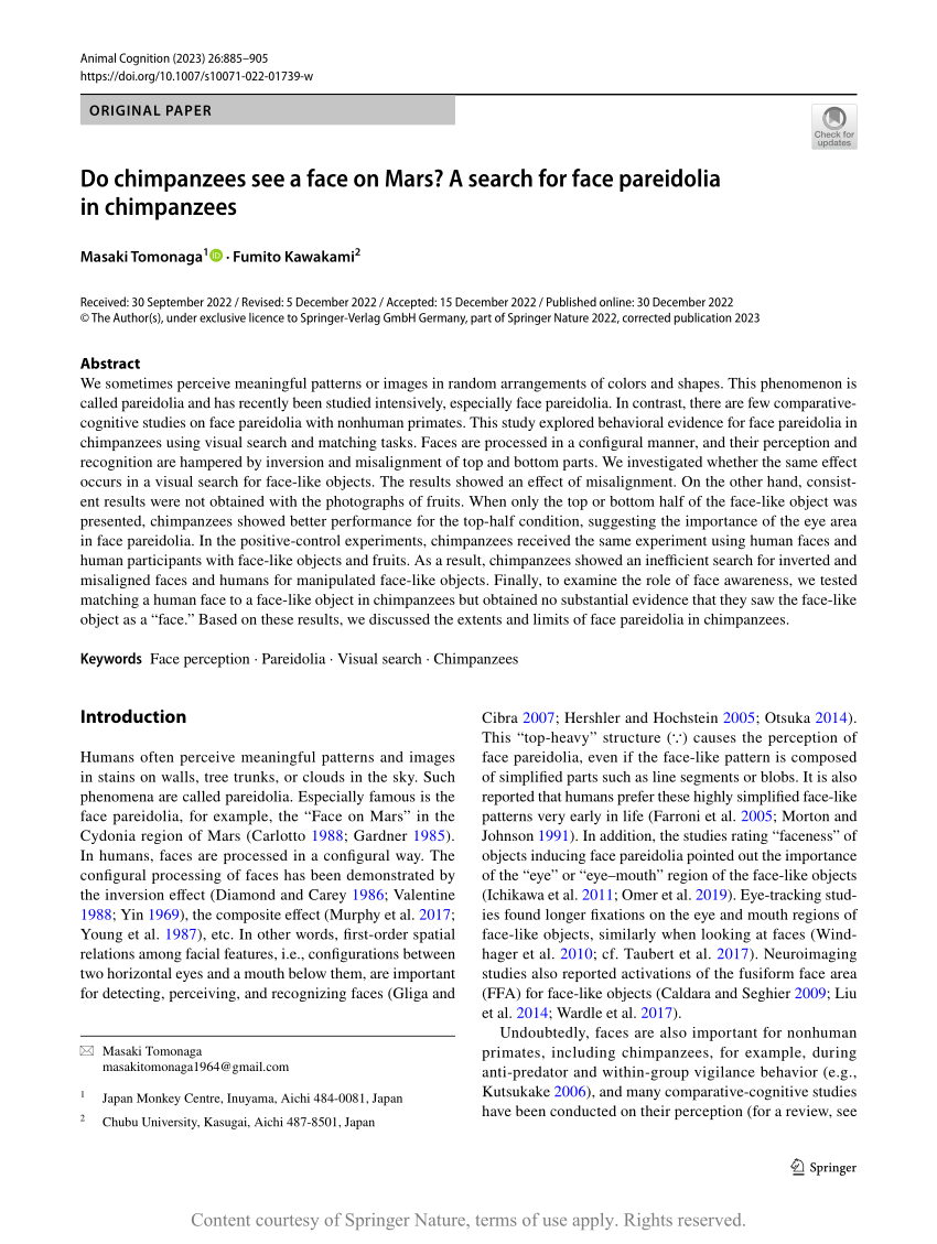 Do chimpanzees see a face on Mars? A search for face pareidolia in