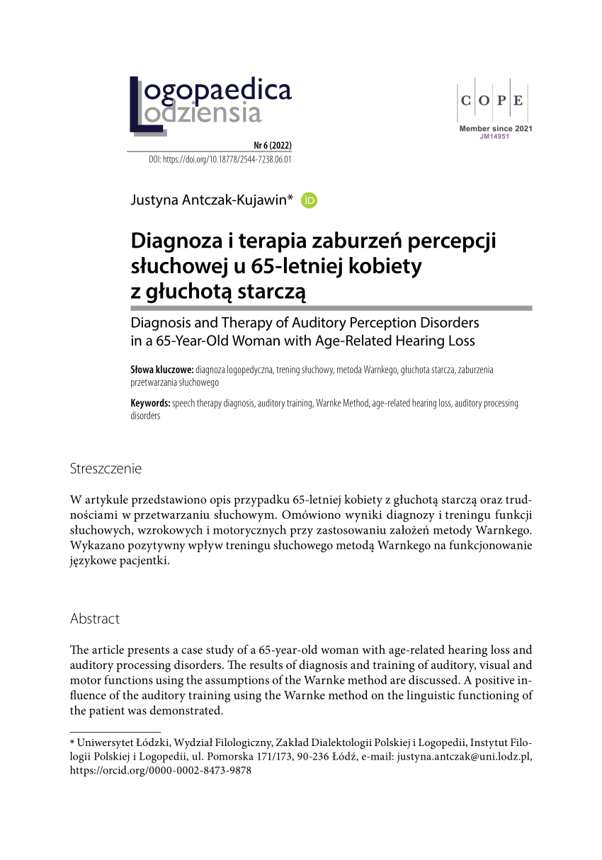 Pdf Diagnoza I Terapia Zaburzeń Percepcji Słuchowej U 65‑letniej Kobiety 9673