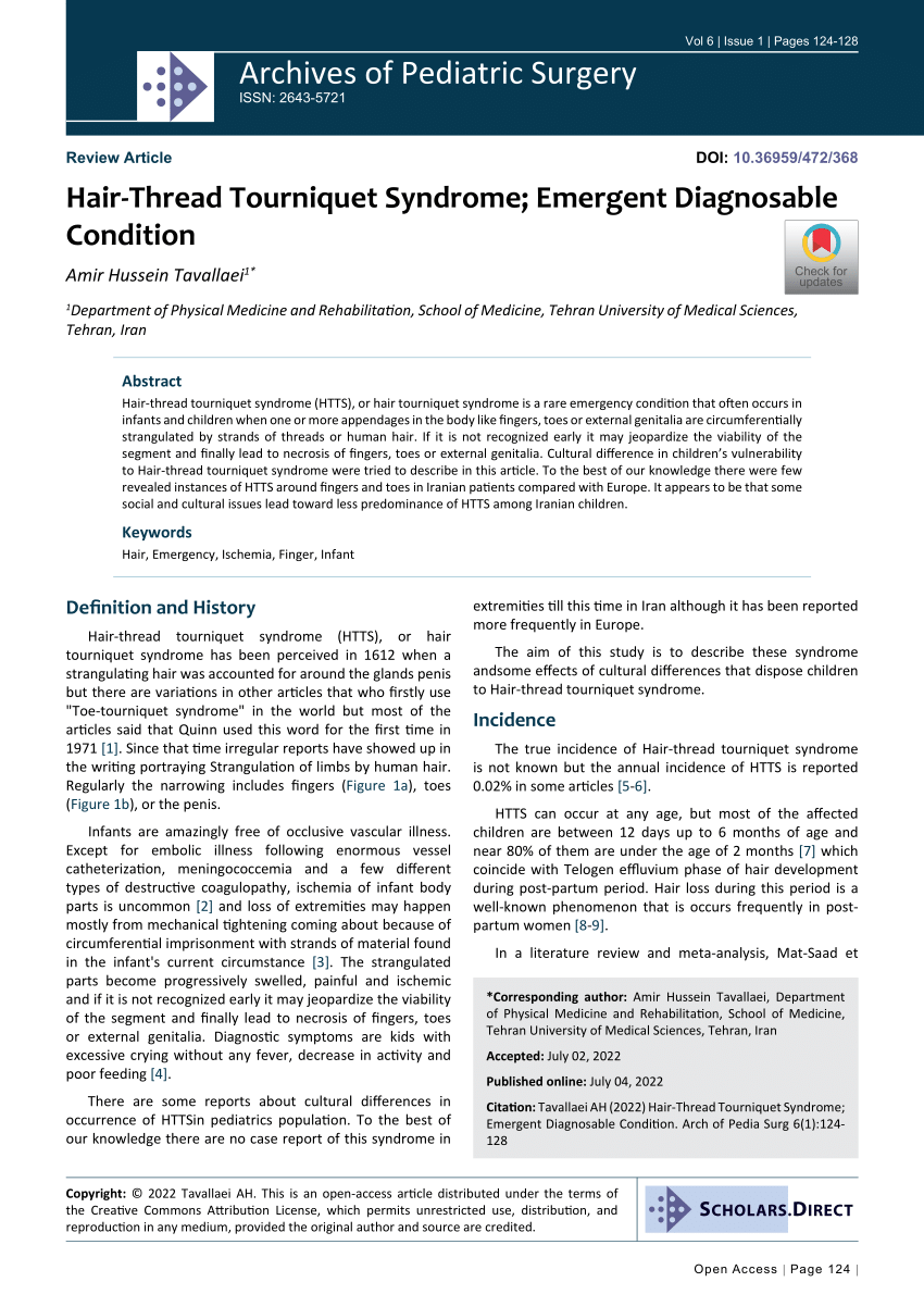 (PDF) HairThread Tourniquet Syndrome; Emergent Diagnosable Condition