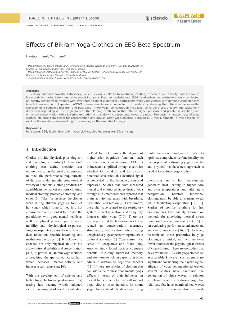 PDF) Effects of Bikram Yoga Clothes on EEG Beta Spectrum