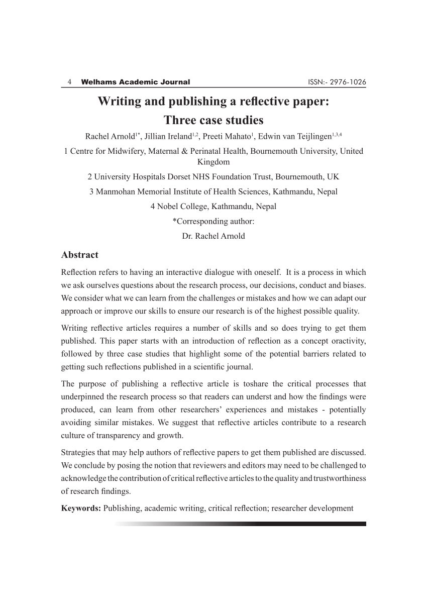PDF) Writing and publishing a reflective paper: Three case studies