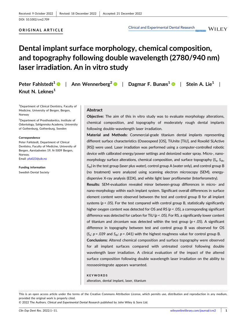 Pdf Dental Implant Surface Morphology Chemical Composition And Topography Following Double 1655