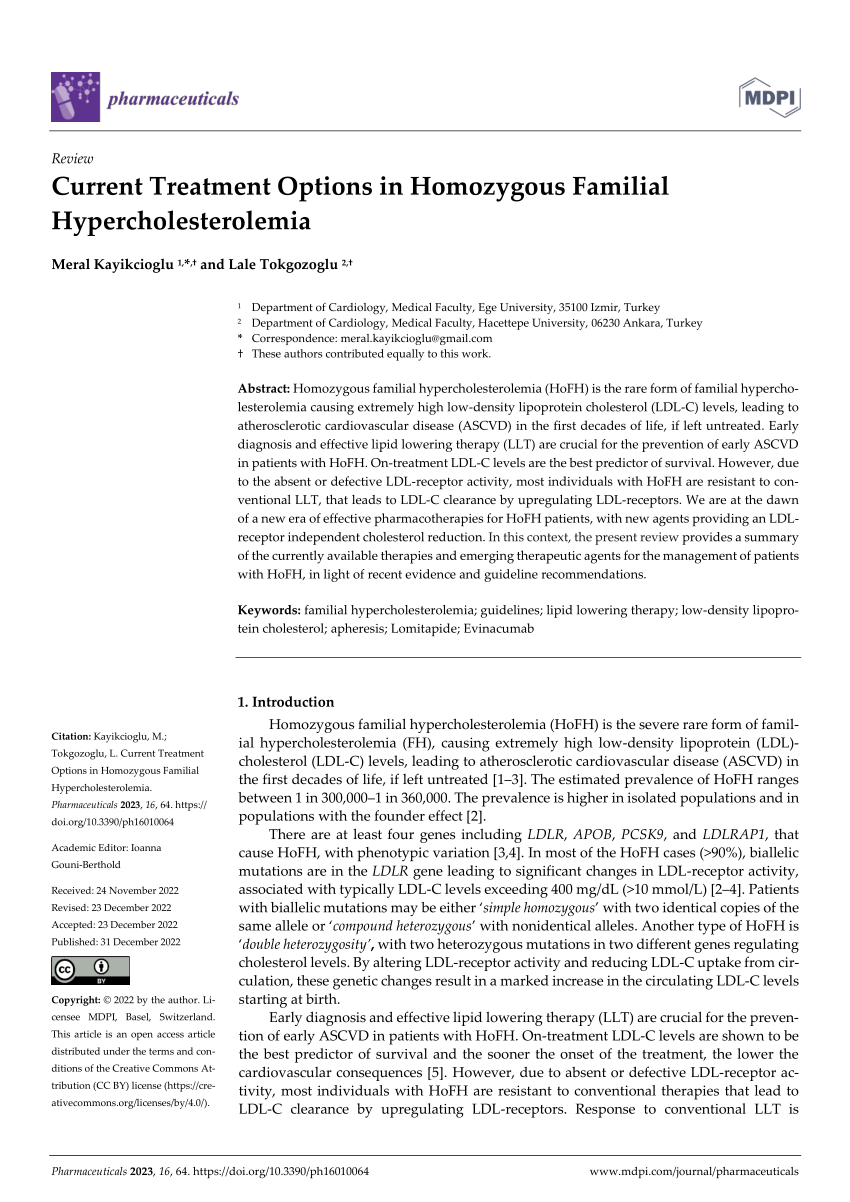 Pdf Current Treatment Options In Homozygous Familial Hypercholesterolemia 6888