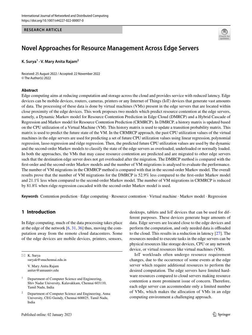 Novel Approaches for Resource Management Across Edge Servers   International Journal of Networked and Distributed Computing