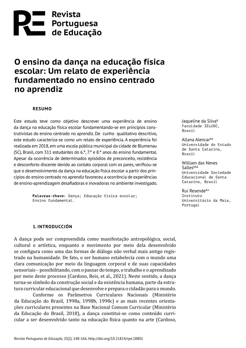 PDF) Educação Física Escolar e Dança De Salão Gauchesca: Relato De