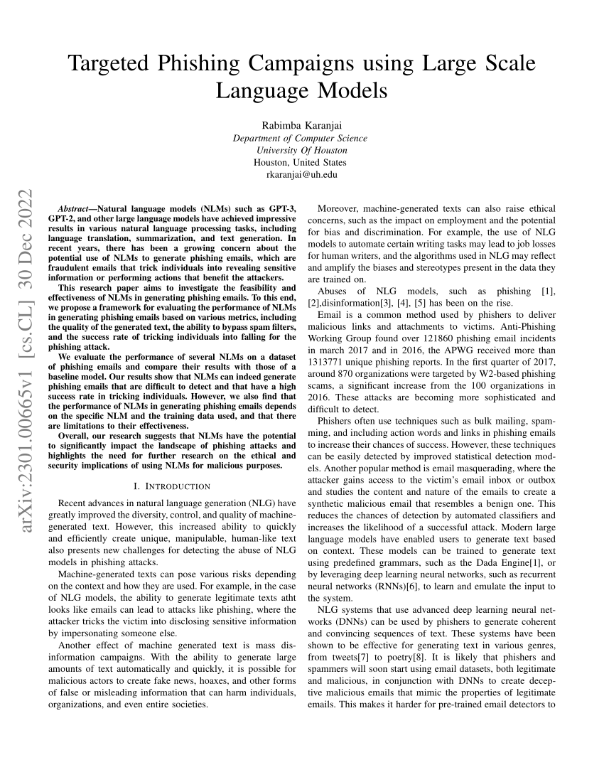 Targeted Phishing Campaigns using Large Scale Language Models