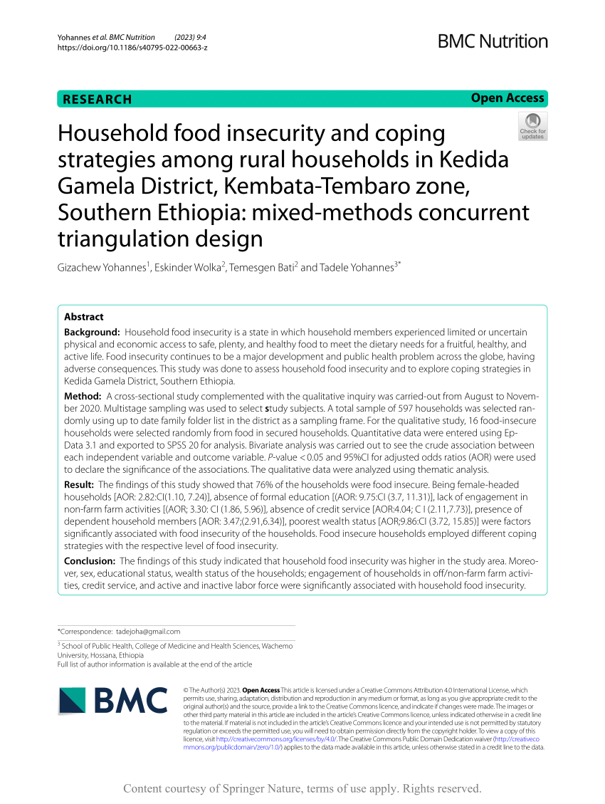 PDF) Household food insecurity and coping strategies among rural