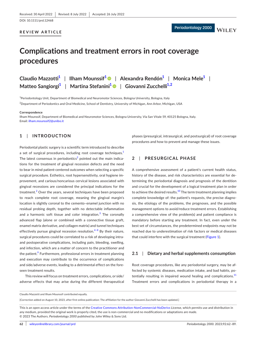 PDF) Complications and treatment errors in root coverage procedures