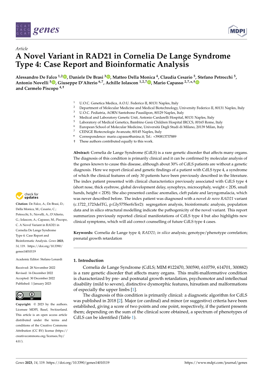 Pdf A Novel Variant In Rad21 In Cornelia De Lange Syndrome Type 4 Case Report And 4261