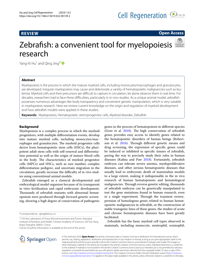 PDF) Zebrafish: a convenient tool for myelopoiesis research
