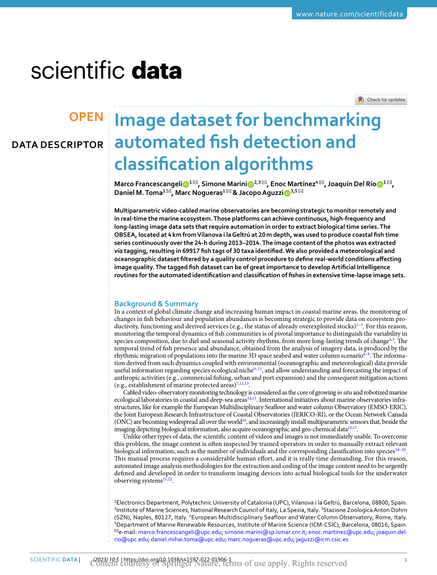 (PDF) Image dataset for benchmarking automated fish detection and ...