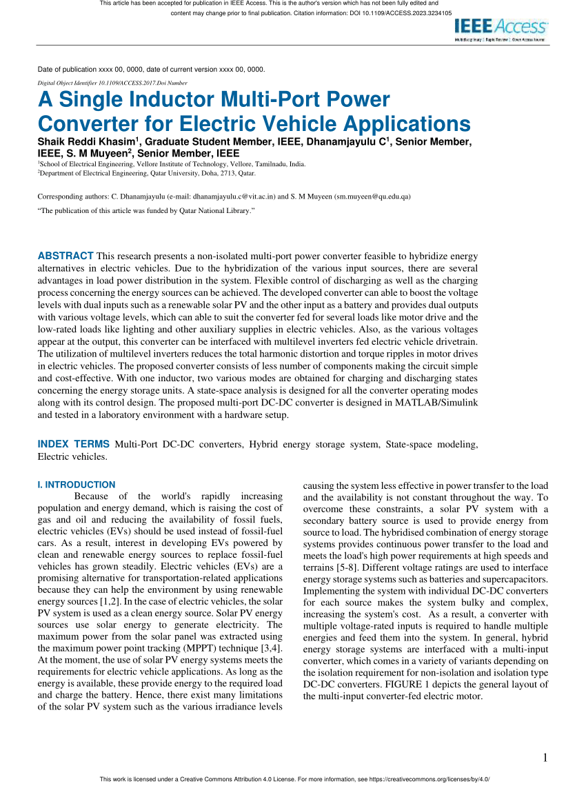 (PDF) A Single Inductor MultiPort Power Converter for Electric Vehicle