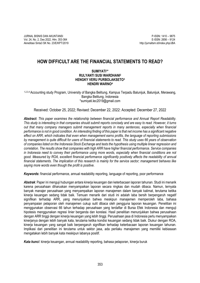 (PDF) How difficult are the Financial Statements to read?