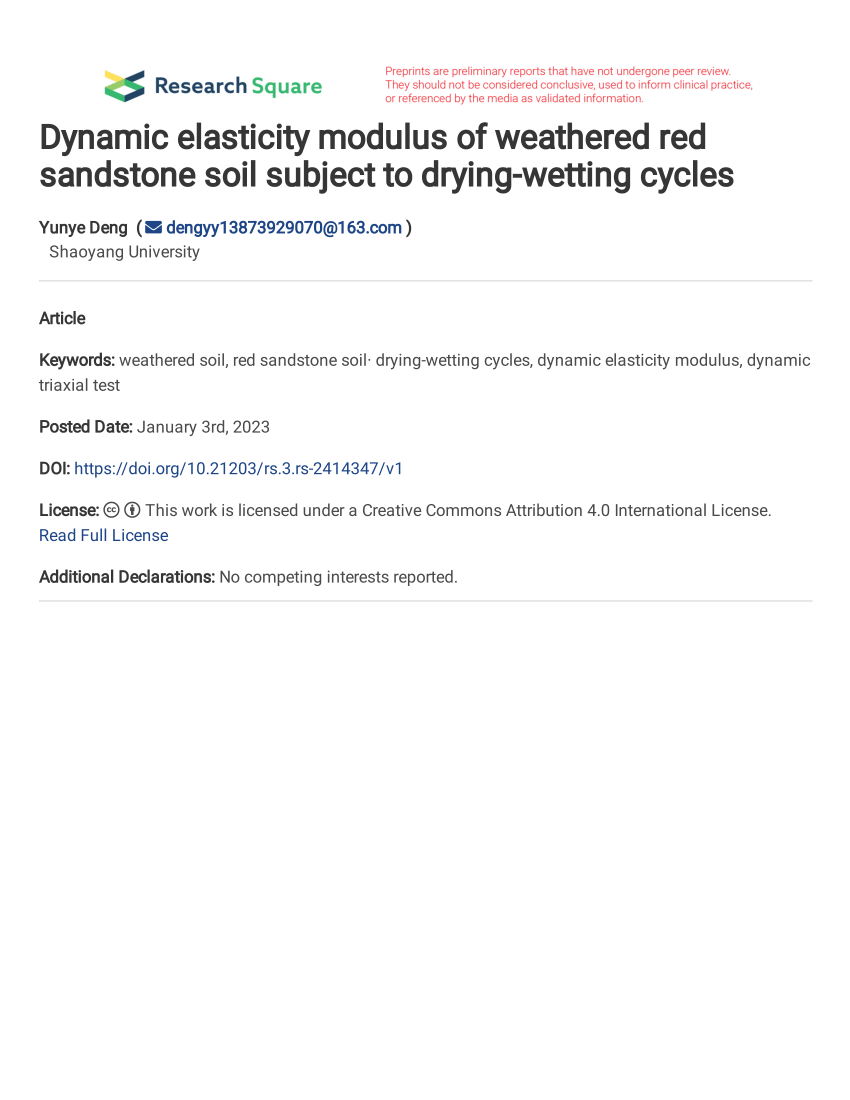 budget fordrejer pin PDF) Dynamic elasticity modulus of weathered red sandstone soil subject to  drying-wetting cycles