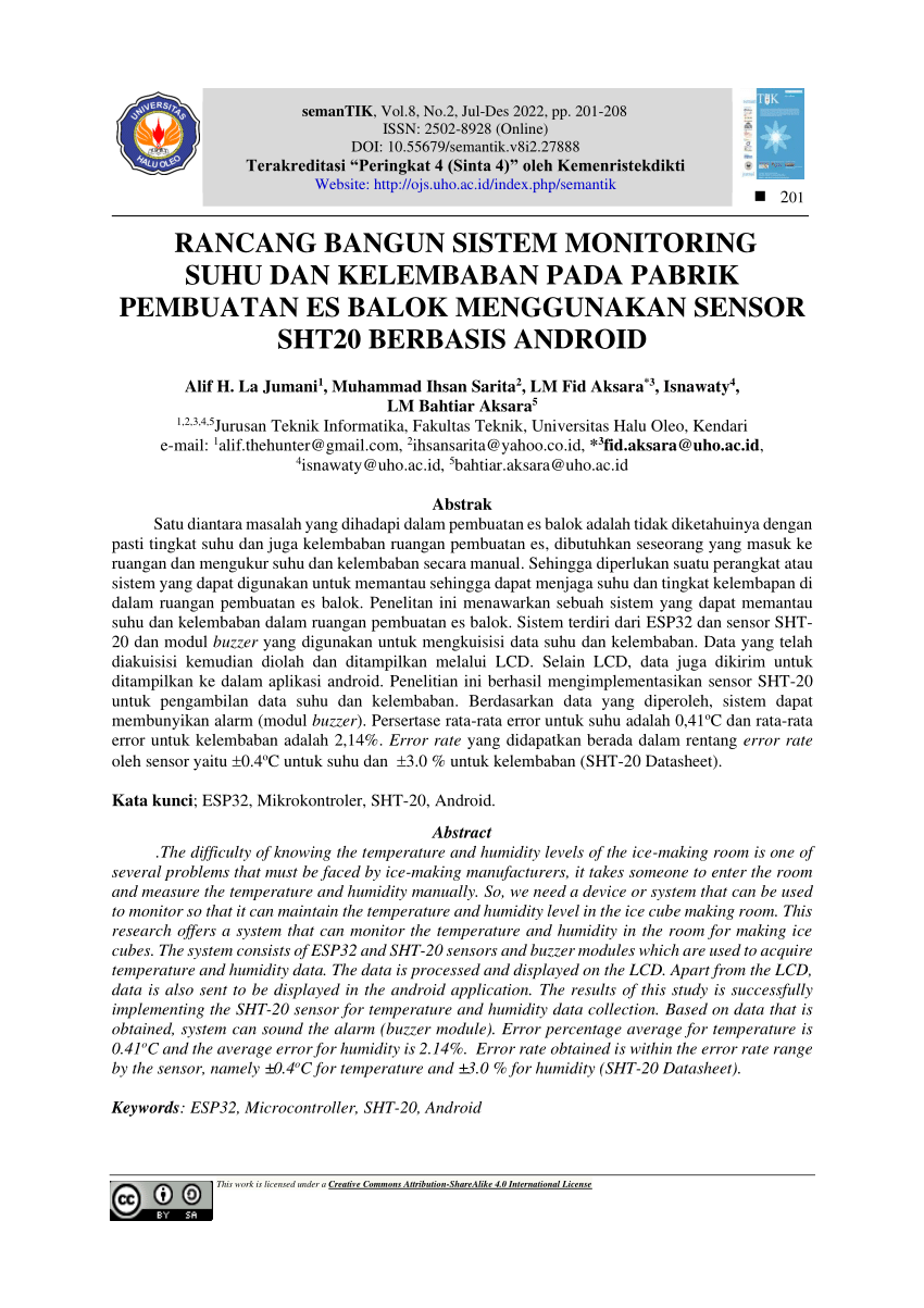 Pdf Rancang Bangun Sistem Monitoring Suhu Dan Kelembaban Pada Pabrik