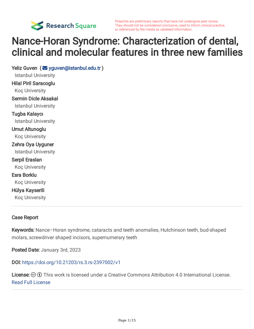 PDF Nance Horan Syndrome Characterization of dental clinical  