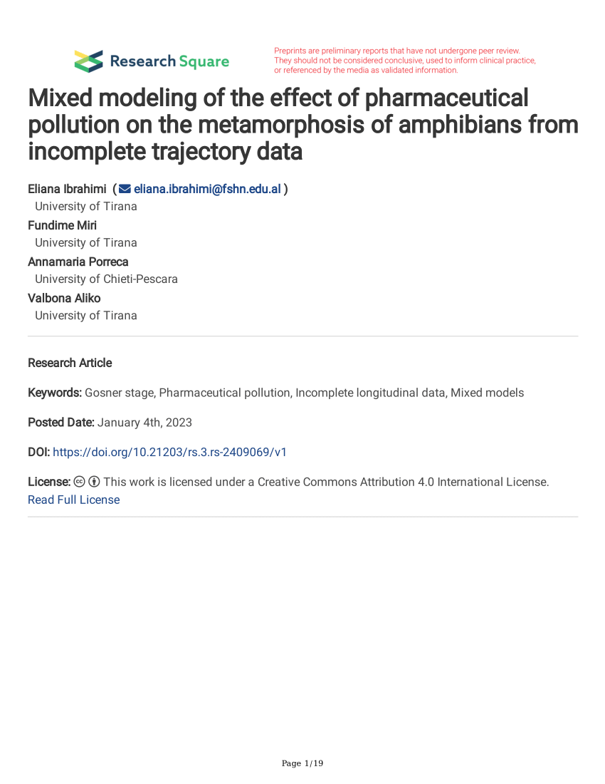 (PDF) Mixed modeling of the effect of pharmaceutical pollution on the