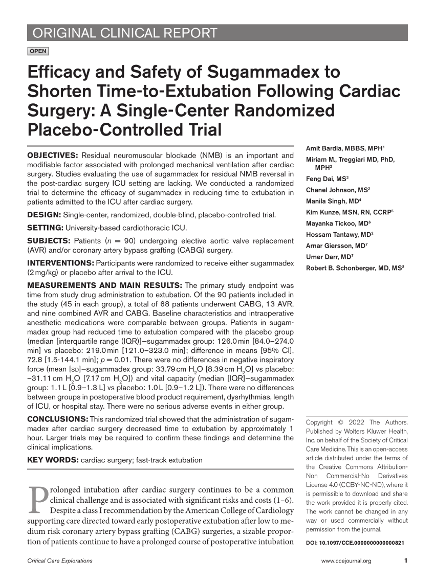 (PDF) Efficacy and Safety of Sugammadex to Shorten Time-to-Extubation ...