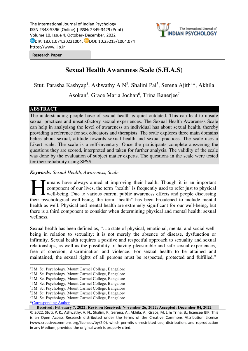 PDF Sexual Health Awareness Scale SHAS