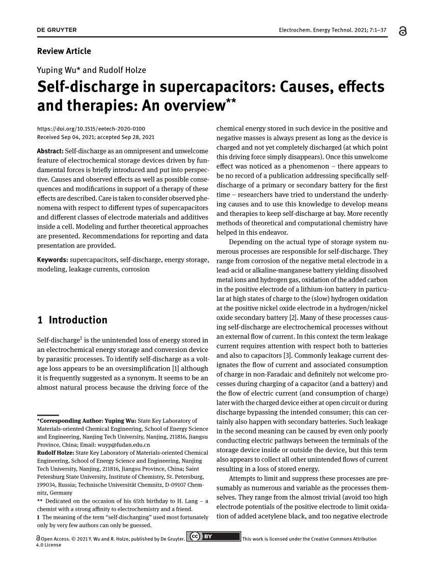 PDF) Self-discharge in supercapacitors: Causes, effects and 