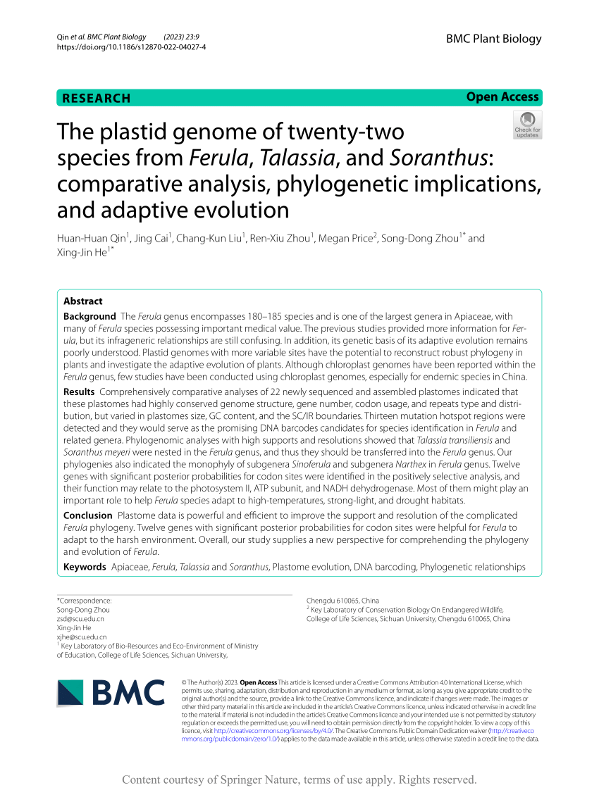 PDF) The plastid genome of twenty-two species from Ferula 